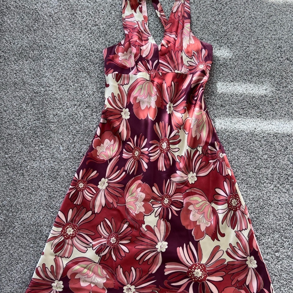 Loft Ann Taylor Halter Neck Sleeveless Rustic Orange Silk Blend Midi Dress 6